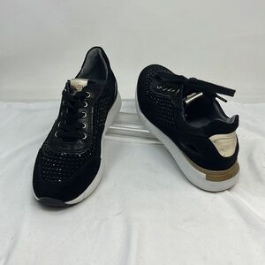 Nero Giardini Sz 38 Black Suede Crystal Embossed Athletic Shoes